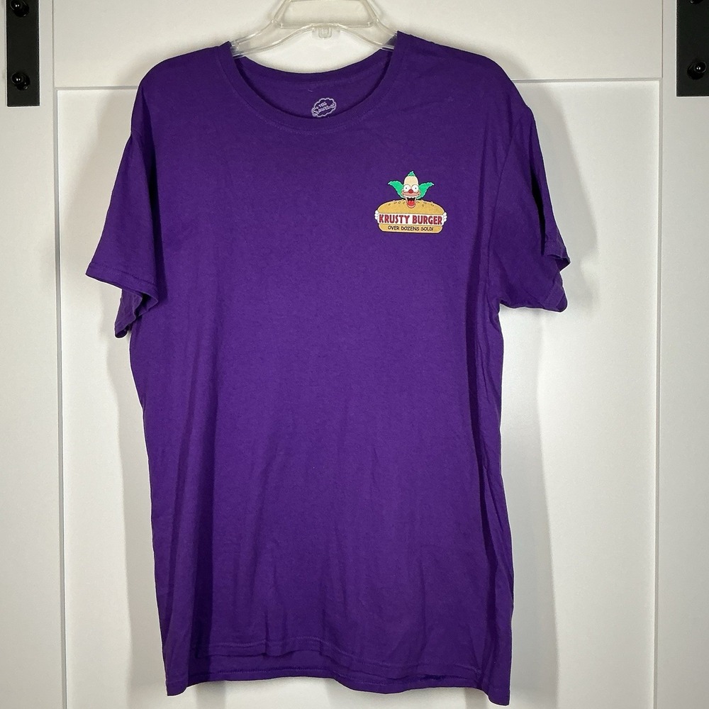 The Simpsons Krusty Burger Mens Medium Purple Tee Shirt Comic Retro‎ Menu Rare - Picture 2 of 3